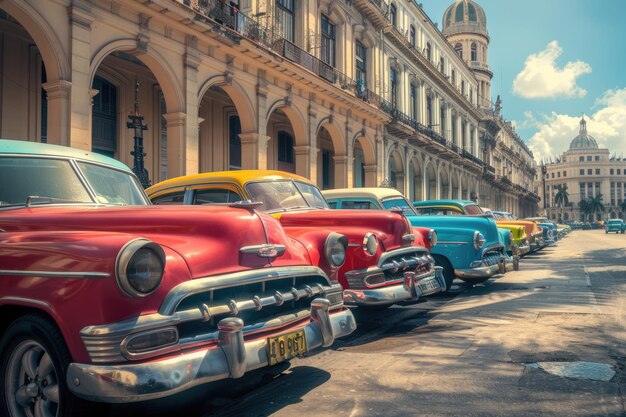 Foto coches antiguos fuera del gran teatro en la habana, cuba