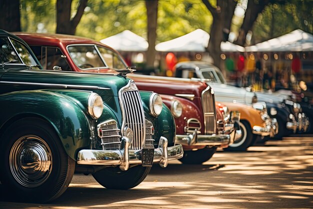 Foto coches antiguos en el salón anual de automóviles clásicos en la ciudad generado por ia