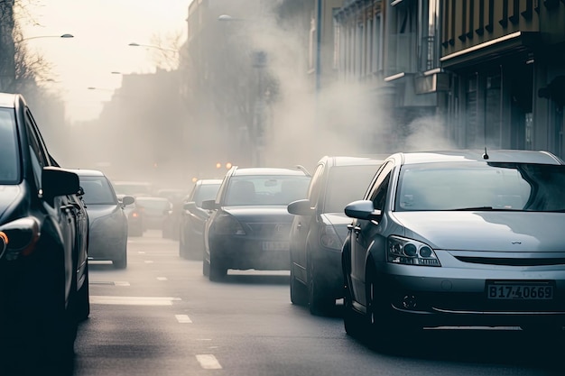Coches en una calle muy transitada con humo saliendo de ellos | Foto ...
