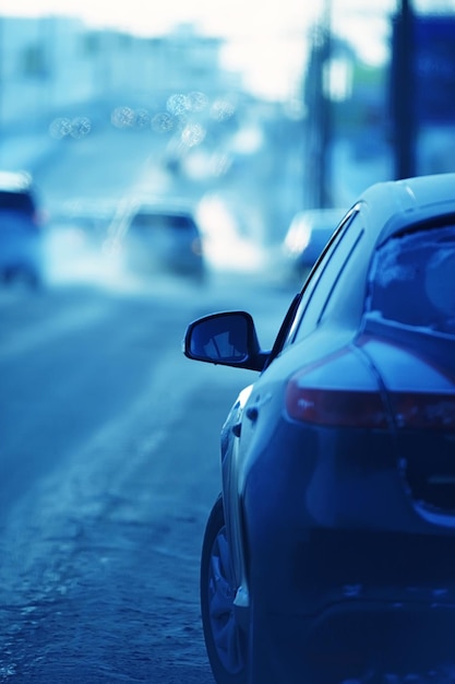 coches en la carretera nieve helado día de invierno, la vista desde el coche