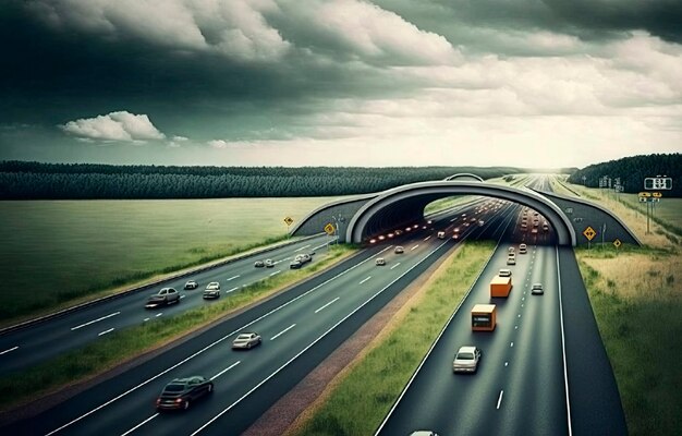 los coches conducen a lo largo de la carretera en la autopista generativa AI