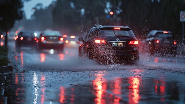 Foto coches conduciendo bajo la lluvia