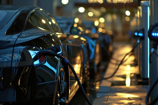 Foto los coches eléctricos se están cargando en las estaciones