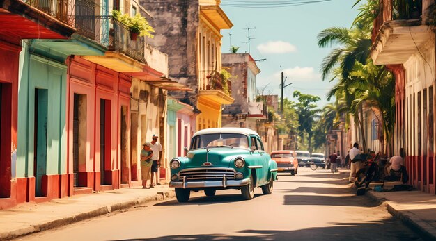 Foto coches estacionados en una calle anticuada en cuba