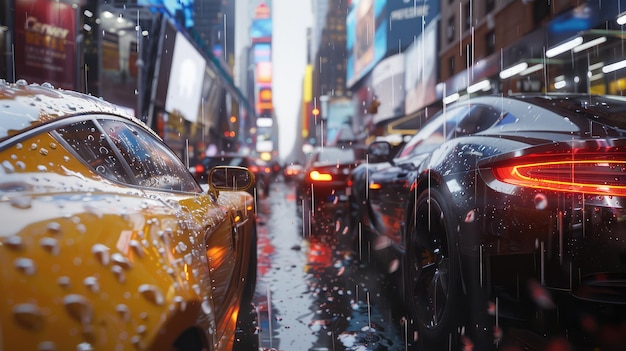 Los coches patinan bajo la lluvia.