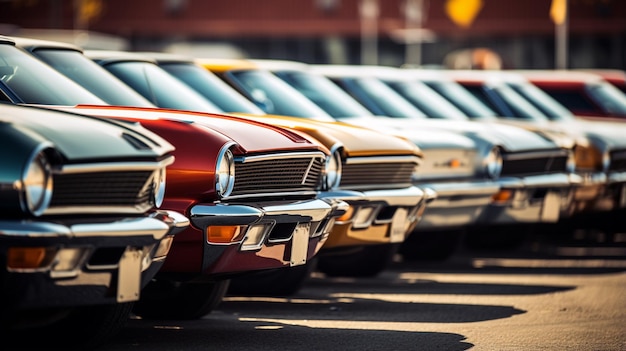 Foto coches vintage retro en la fila