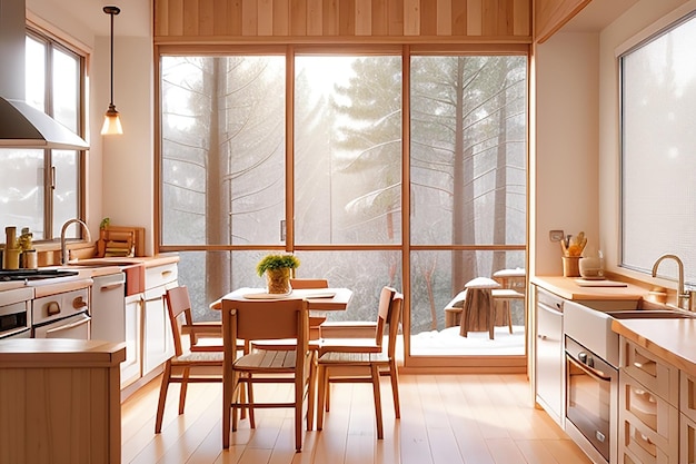 Cocina acogedora con un enfoque minimalista con acentos de madera cálida imagen de reproducción de colores de madera