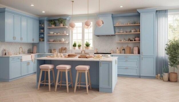 Cocina azul pastel