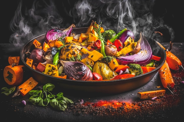 Cocina basada en plantas con nuestra fotografía de comida vegana de vegetales asados. Exhibición de imágenes de alta calidad