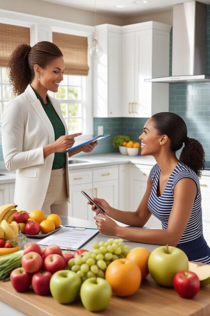 Foto una cocina brillante de diseño moderno y consulta de nutrición personalizada