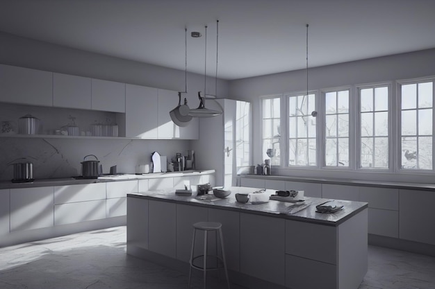 Cocina cocina sala render 3d