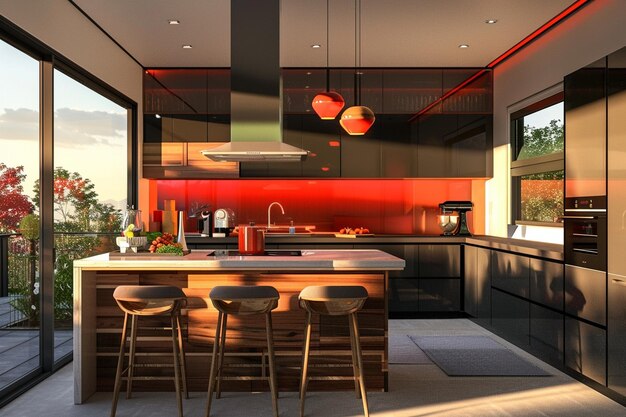 Foto cocina contemporánea con golpes audaces de color octano