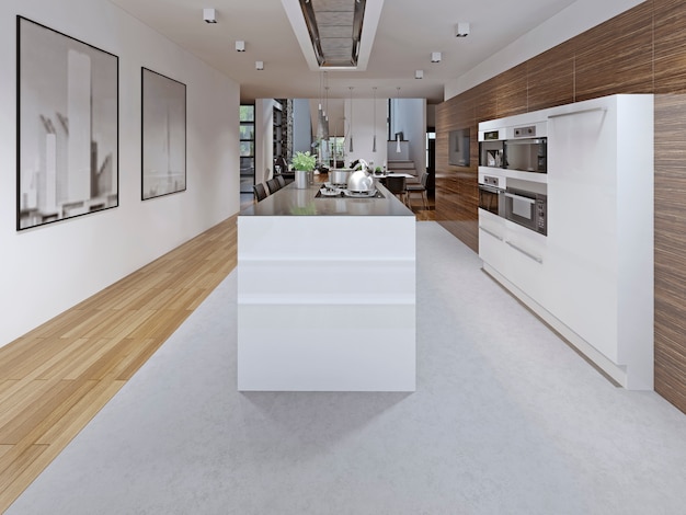 Cocina de diseño contemporáneo con muebles blancos y campana discreta.