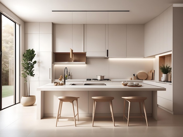 cocina y diseño interior minimalista renderizado 3D