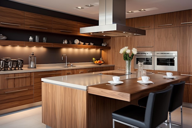 Cocina doméstica de lujo con elegante diseño en madera