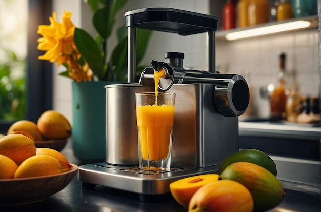 La cocina es divertida haciendo jugo de mango