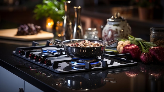 Una cocina de estilo de gran variedad en el interior de la cocina moderna con granito