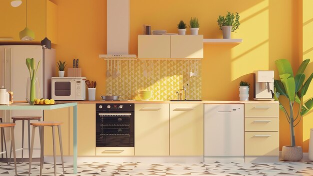 Foto una cocina con una estufa de microondas y un microondas