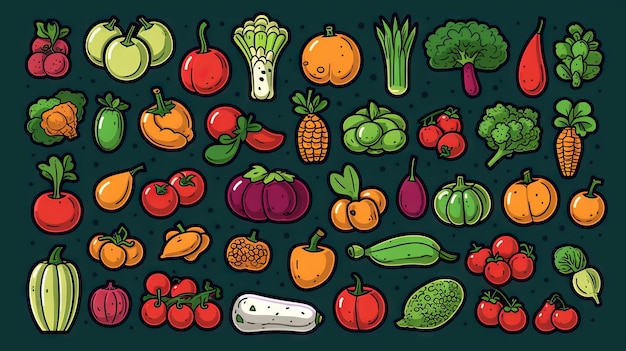 Cocina de fondo de patrón de frutas coloridas y vibrantes y concepto de cocina verduras saludables