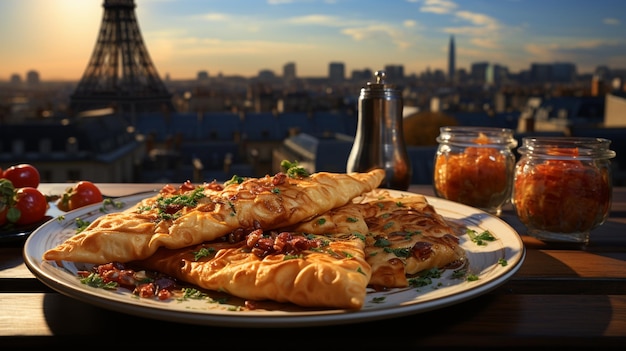 Foto cocina francesatortilla francesa con fondo parisino