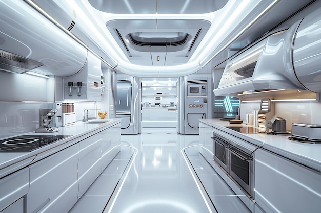 Cocina futurista con electrodomésticos de alta tecnología y