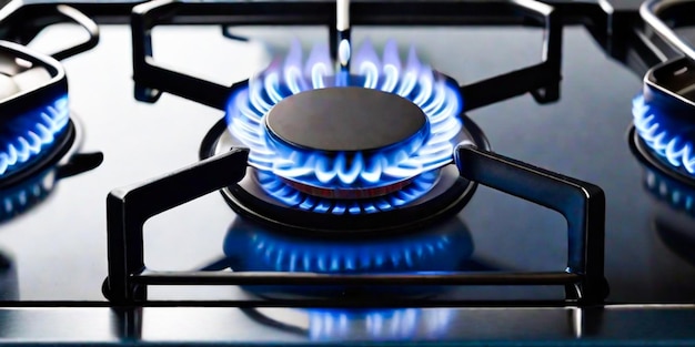 Cocina de gas con llamas de combustible de gas propano Concepto de recursos industriales y economía