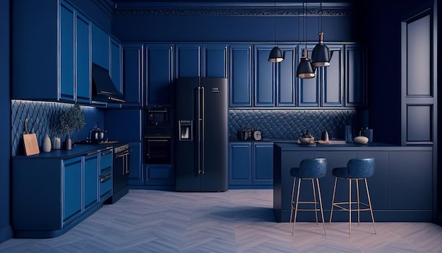 Cocina generativa AI contemporánea azul oscuro