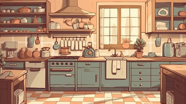 Cocina Una habitación o área donde se prepara la comida IA generada