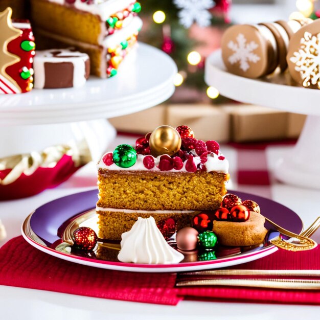 Foto cocina hd adornada con decoraciones navideñas y dulces