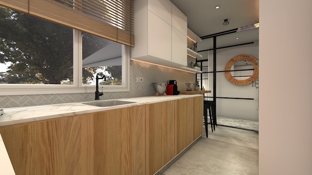 cocina con isla grande en estilo industrial moderno