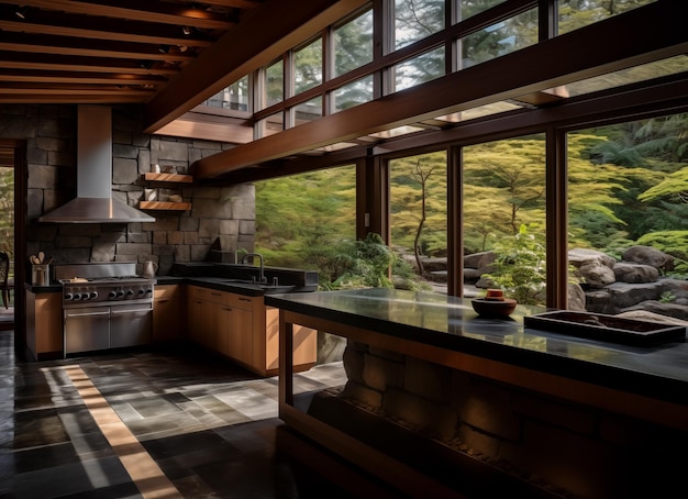 La cocina japonesa de la villa es de estilo zen.