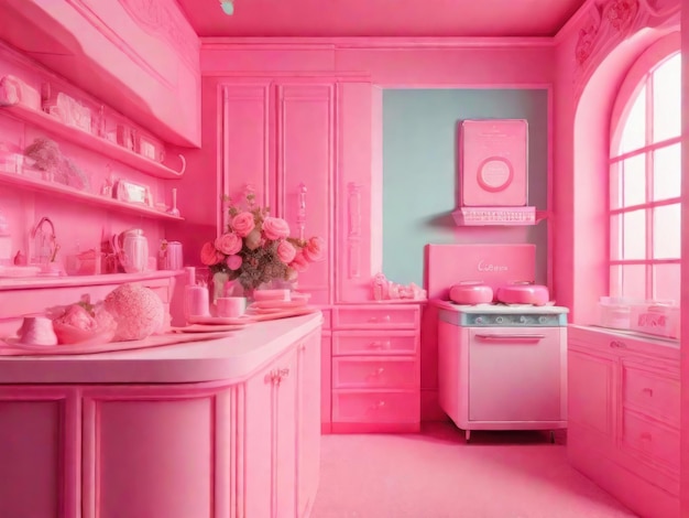 Cocina de juguete Barbie rosa generada por IA