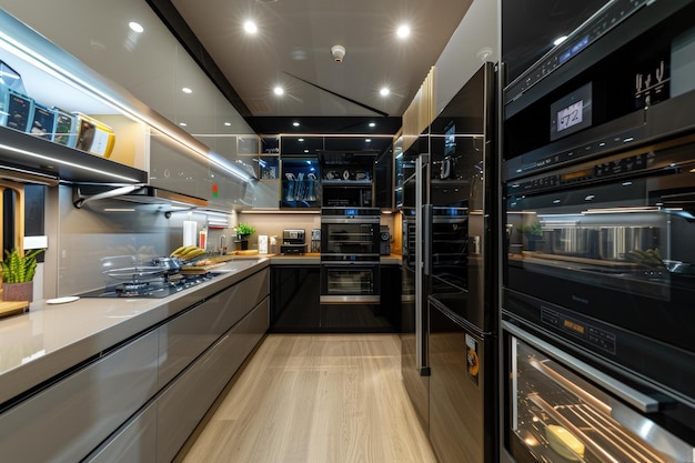Una cocina llena de mucho espacio en el mostrador