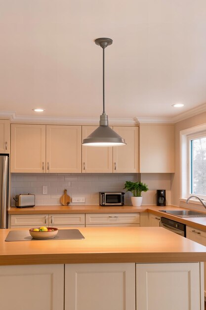 Cocina con luz colgando del techo