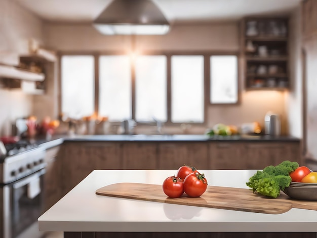 Foto cocina de mesa con fondo borroso generado por ai