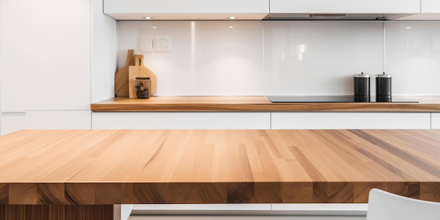 Una cocina con una mesa de madera y una caja de café encima.