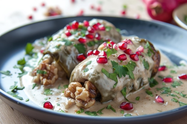 cocina mexicana Chile en Nogada relleno de chiles poblano con salsa cremosa semillas de granada