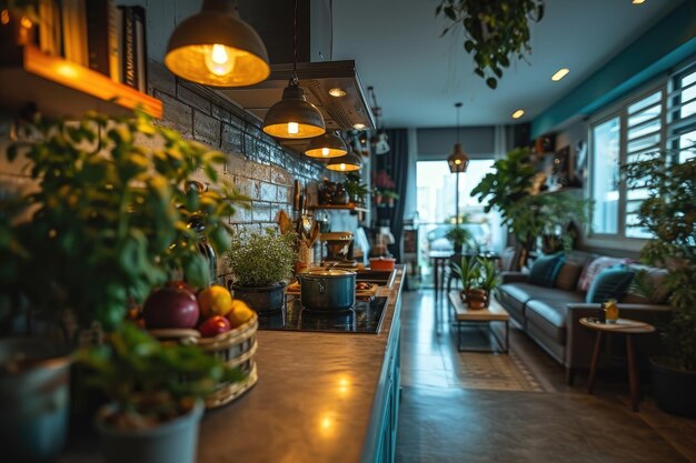 Foto cocina minimalista con iluminación suave interior fotografía publicitaria profesional