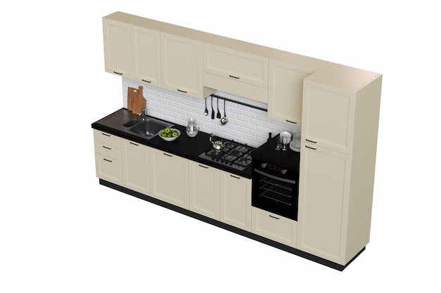cocina moderna aislada en fondo blanco muebles para el hogar ilustración 3D cg render