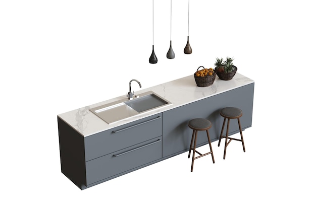 Foto cocina moderna aislada en fondo blanco muebles para el hogar ilustración 3d cg render