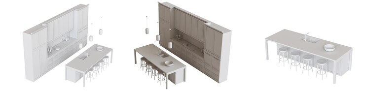 Foto cocina moderna aislada en fondo blanco muebles para el hogar ilustración 3d cg render