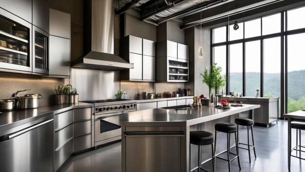 Cocina moderna con diseño elegante y vistas impresionantes