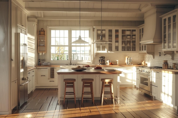 Cocina moderna con madera dura de la isla