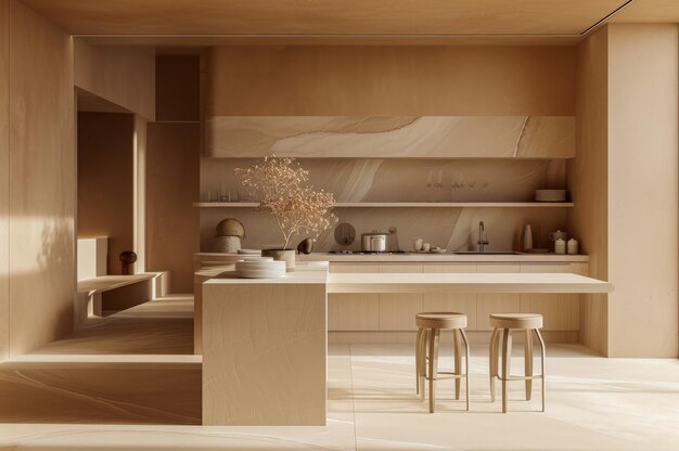 Cocina con muebles minimalistas en colores pastel