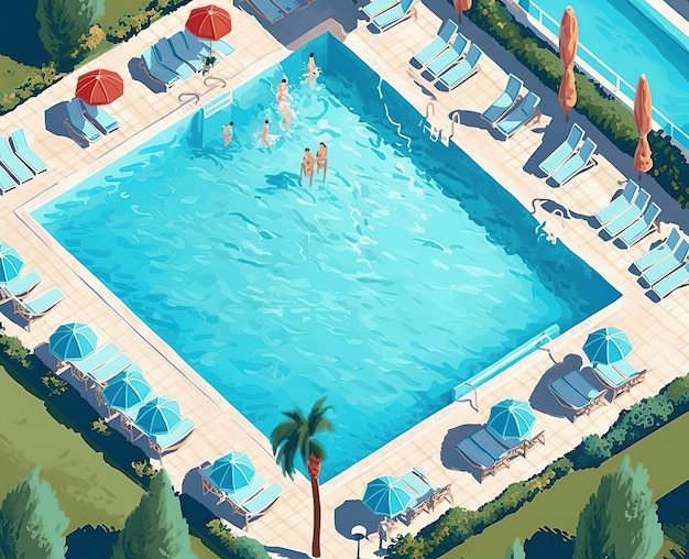 Cocina de natación con ilustración vectorial de la fiesta de verano