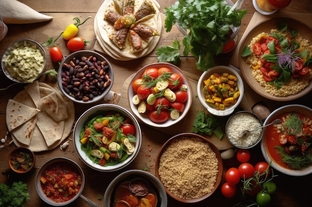 Cocina de Oriente Medio mesa de cocina fotografía profesional de alimentos Generado por IA