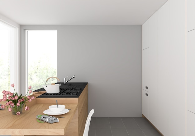 Cocina con pared en blanco