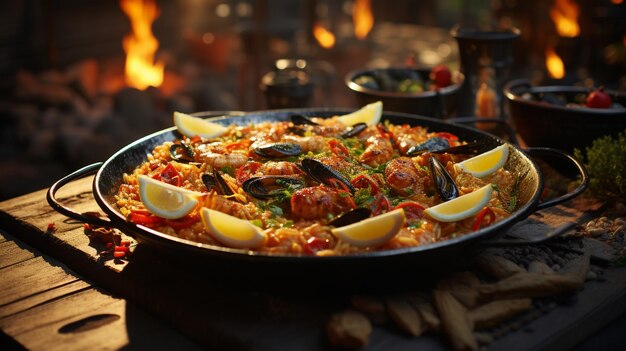 Cocina tradicional árabe con arroz y verduras. Ai generativa.