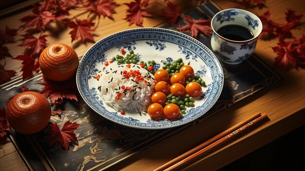 Foto cocina tradicional china a base de arroz, pasta, carne y muchas verduras.