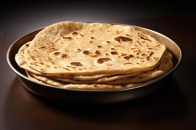 Cocina tradicional india Chapati también conocido como Roti Fulka Paratha Pan indio Pan plano Pan integral Pan plano Chapathi Pan plano de trigo Chapatti Chappathi o Kulcha sobre fondo aislado